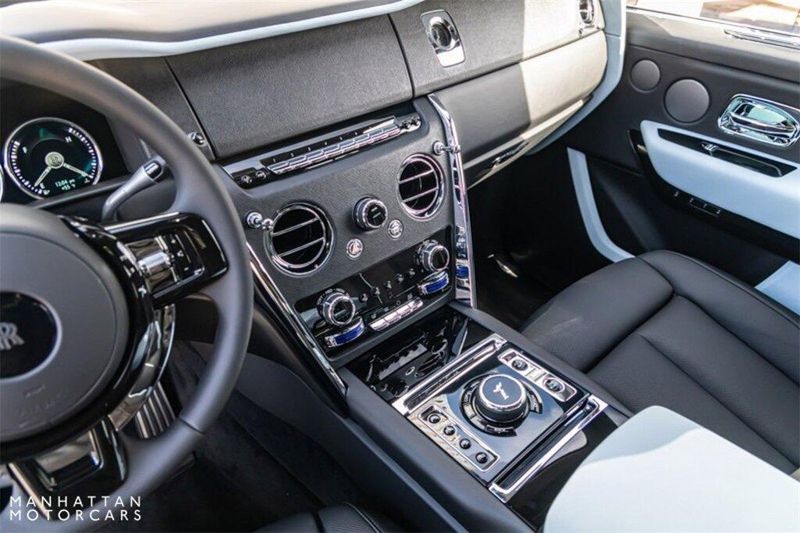 2024 Rolls-Royce Cullinan Silver Badge in a Arctic White exterior color and Black with Charles Blue Accentsinterior. Lotus Manhattan 347-395-5714 lotusmanhattan.com 