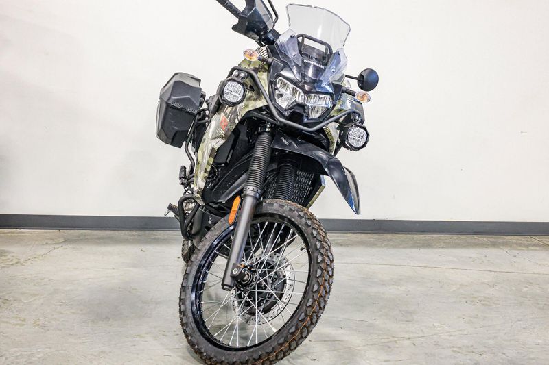 2025 KAWASAKI KLR 650 ADVENTURE ABS  CYPHER CAMO TANMETALLIC MATTE CARBON GRAY in a CYPHER CAMO TAN/METALLIC MATTE CARBON GRAY exterior color. Family PowerSports (877) 886-1997 familypowersports.com 