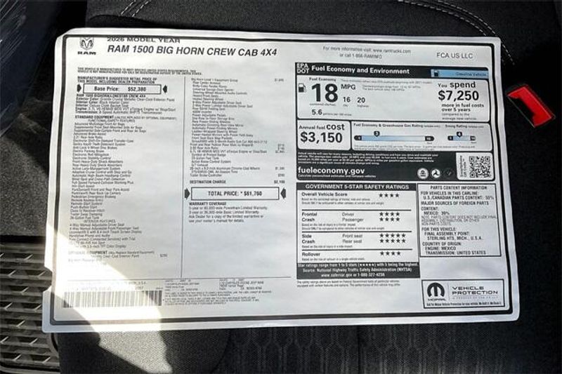 New 2026 RAM 1500 Big Horn Crew Cab 4x4 5