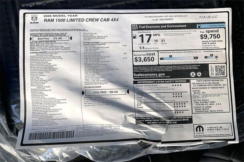 New 2026 RAM 1500 Limited Crew Cab 4x4 5