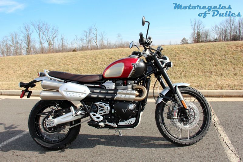 2022 Triumph Scrambler 1200 XC Gold Line  in a Carnival Red/Storm Grey exterior color. Motorcycles of Dulles 571.934.4450 motorcyclesofdulles.com 