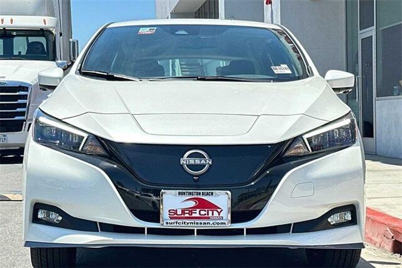 2023 Nissan Leaf SV Plus in a Pearl White Tri Coat exterior color and Blackinterior. BEACH BLVD OF CARS beachblvdofcars.com 