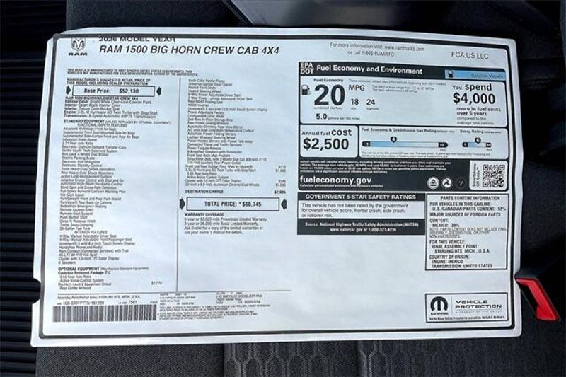 New 2026 RAM 1500 Big Horn Crew Cab 4x4 5