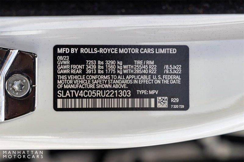 2024 Rolls-Royce Cullinan Silver Badge in a Arctic White exterior color and Black with Charles Blue Accentsinterior. Lotus Manhattan 347-395-5714 lotusmanhattan.com 