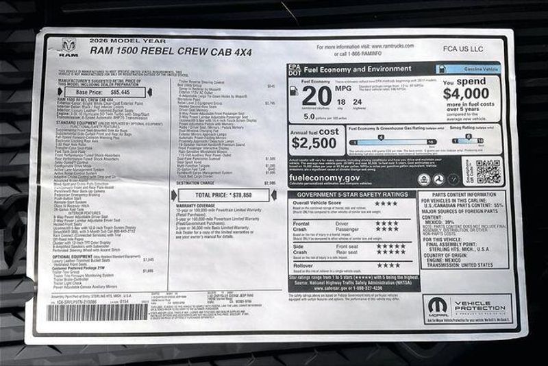 New 2026 RAM 1500 Rebel Crew Cab 4x4 5