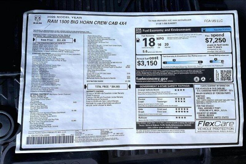 New 2026 RAM 1500 Big Horn Crew Cab 4x4 5