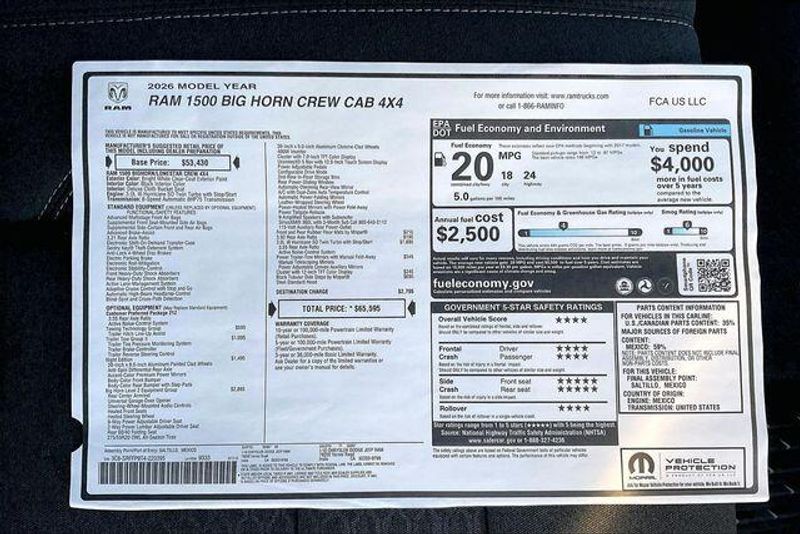 New 2026 RAM 1500 Big Horn Crew Cab 4x4 5