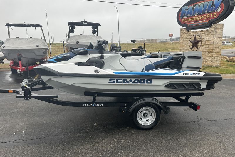 2024 SEADOO PWC GTX FISH 170 AUD BE IBR IDF 24  in a WHITE-BLUE exterior color. Family PowerSports (877) 886-1997 familypowersports.com 
