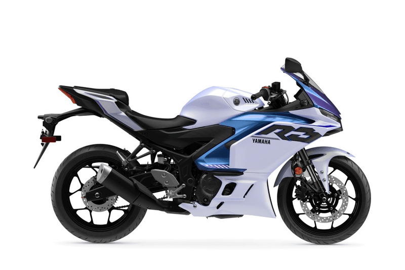 2025 YAMAHA YZFR3 ABS LUNAR WHITE AND NEBULA BLUE 