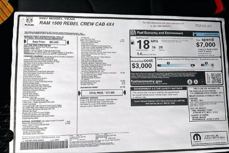New 2027 RAM 1500 Rebel Crew Cab 4x4 5