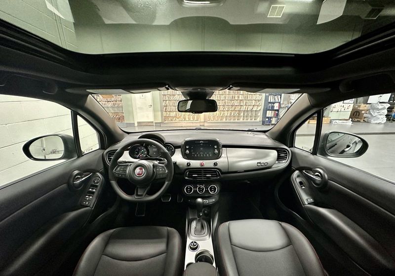 2022 Fiat 500X Sport AWD w/Sunroof in a Nero Cinema (Black Clear Coat) exterior color and Black Heated Seatsinterior. Schmelz Countryside SAAB (888) 558-1064 stpaulsaab.com 