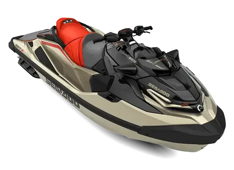 2025 SEA DOO RXT X 325  in a Metallic Tan/Lava Red exterior color. Powersports of Modesto (209) 524-2955 modestopowersports.com 