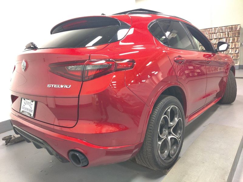 2023 Alfa Romeo Stelvio Veloce Q4 AWD w/Prem & Activ Pkg in a Rosso Etna exterior color and Black Heated Sport Leatherinterior. Schmelz Countryside Alfa Romeo (651) 867-3222 schmelzalfaromeo.com 