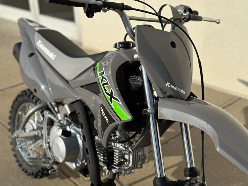 2024 Kawasaki KLX 110R L in a Battle Gray exterior color. Cross Country Powersports 732-491-2900 crosscountrypowersports.com 