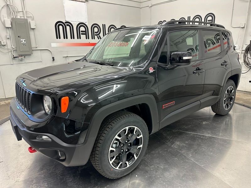 2023 Jeep Renegade Trailhawk 4x4 in a Black Clear Coat exterior color and Blackinterior. Marina Chrysler Dodge Jeep RAM (855) 616-8084 marinadodgeny.com 