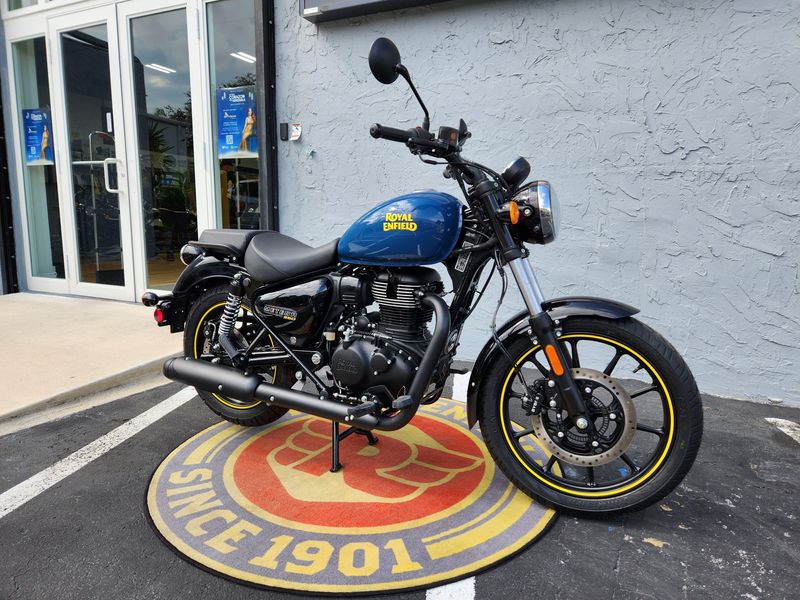 2024 Royal Enfield METEOR 350  in a FIREBALL BLUE exterior color. Royal Enfield Motorcycles of Miami (786) 845-0052 remotorcyclesofmiami.com 