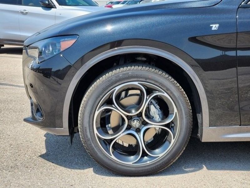 2024 Alfa Romeo Stelvio Ti Awd in a Vulcano Black Metallic exterior color and Blackinterior. Northside Alfa Romeo of Houston 281-475-4549 alfaromeousaofnorthhouston.com 