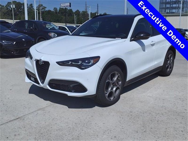 2024 Alfa Romeo Stelvio Sprint in a Alfa White exterior color and Blackinterior. Northside Imports Houston 281-475-4549 northsideimportshouston.com 