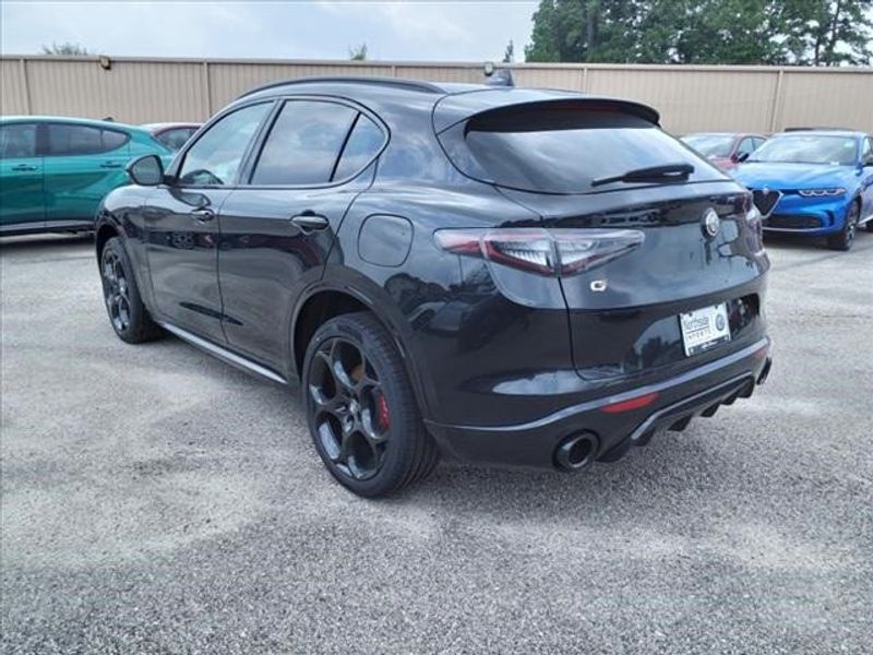 2024 Alfa Romeo Stelvio Veloce in a Vulcano Black Metallic exterior color and Blackinterior. Northside Imports Houston 281-475-4549 northsideimportshouston.com 