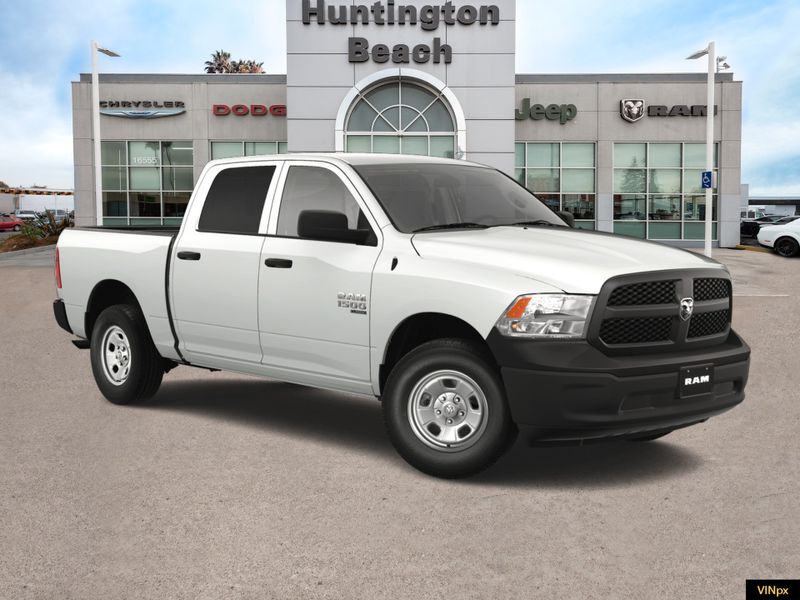 2023 RAM 1500 Classic Tradesman Crew Cab 4x4 in a Bright White exterior color and Blackinterior. BEACH BLVD OF CARS beachblvdofcars.com 