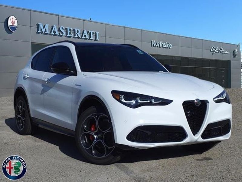 2024 Alfa Romeo Stelvio Veloce in a Alfa White exterior color and Blackinterior. Northside Imports Houston 281-475-4549 northsideimportshouston.com 