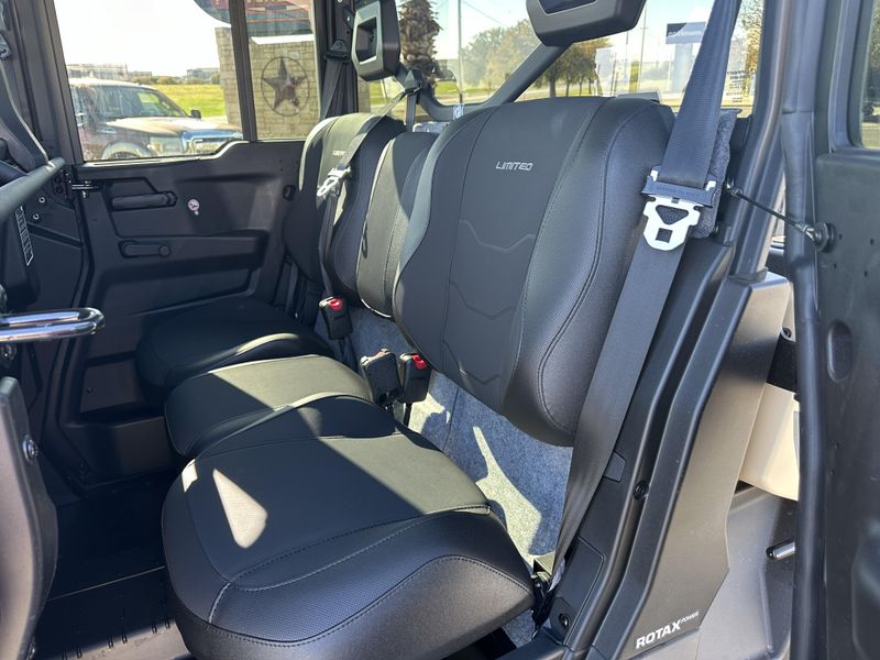 2025 CAN-AM DEFENDER MAX LIMITED CAB HD10 DESERT TAN AND STEALTH BLACK in a DESERT TAN AND STEALTH BLACK exterior color. Family PowerSports (877) 886-1997 familypowersports.com 