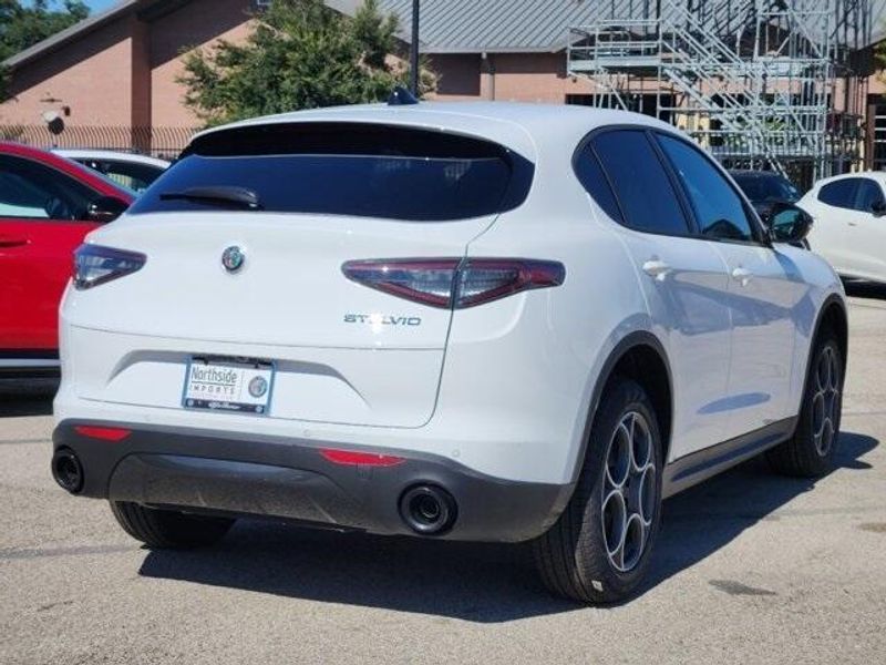 2024 Alfa Romeo Stelvio Sprint in a Alfa White exterior color and Blackinterior. Northside Imports Houston 281-475-4549 northsideimportshouston.com 