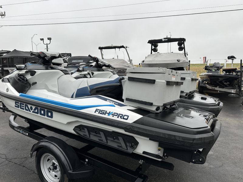 2024 SEADOO PWC GTX FISH 170 AUD BE IBR IDF 24  in a WHITE-BLUE exterior color. Family PowerSports (877) 886-1997 familypowersports.com 