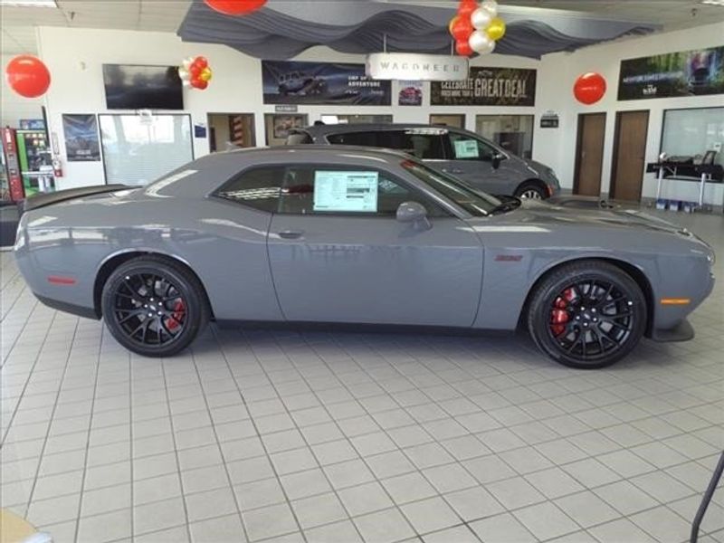 2023 Dodge Challenger R/T Scat Pack in a Destroyer Gray Clear Coat exterior color and Blackinterior. Perris Valley Auto Center 951-657-6100 perrisvalleyautocenter.com 