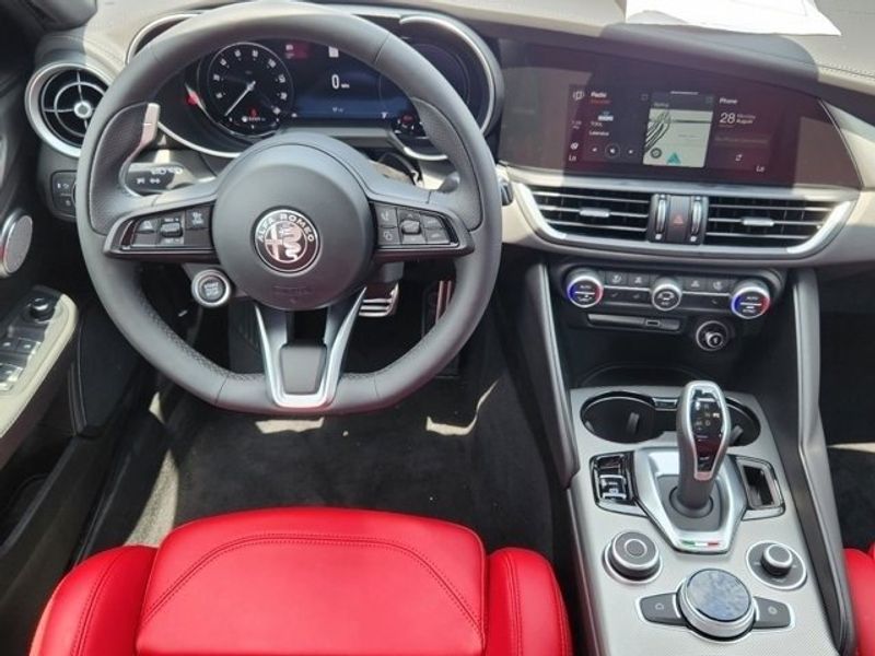 2024 Alfa Romeo Giulia Veloce in a Alfa Rosso exterior color and Blackinterior. Northside Imports Houston 281-475-4549 northsideimportshouston.com 