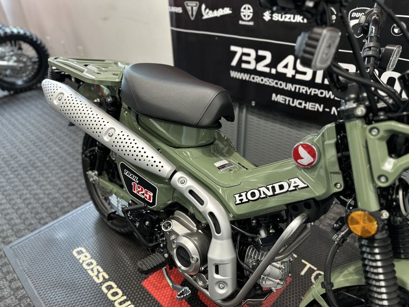 2023 Honda TRAIL125 in a PEARL ORGANIC GREEN exterior color. Cross Country Powersports 732-491-2900 crosscountrypowersports.com 