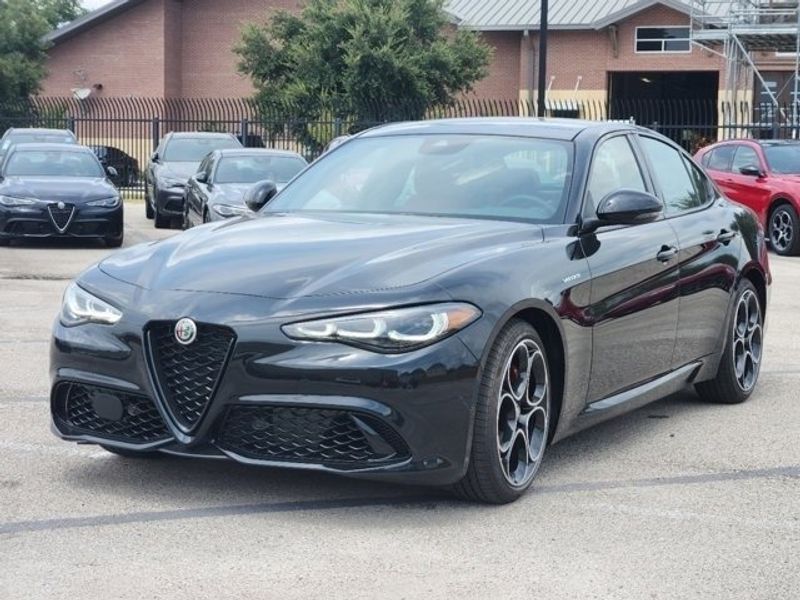 2024 Alfa Romeo Giulia Veloce in a Vulcano Black Metallic exterior color and Blackinterior. Northside Imports Houston 281-475-4549 northsideimportshouston.com 