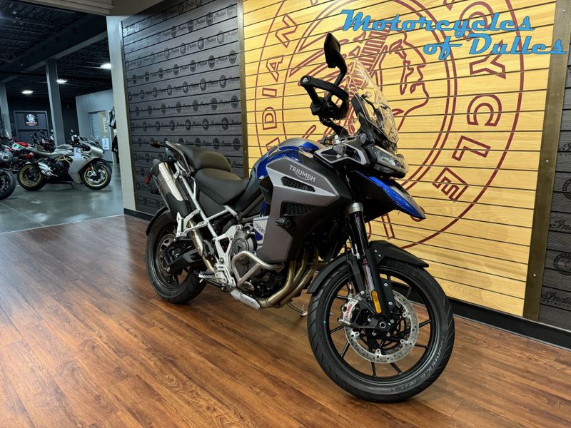 2023 Triumph Tiger 1200 GT Explorer  in a Lucerne Blue exterior color. Motorcycles of Dulles 571.934.4450 motorcyclesofdulles.com 