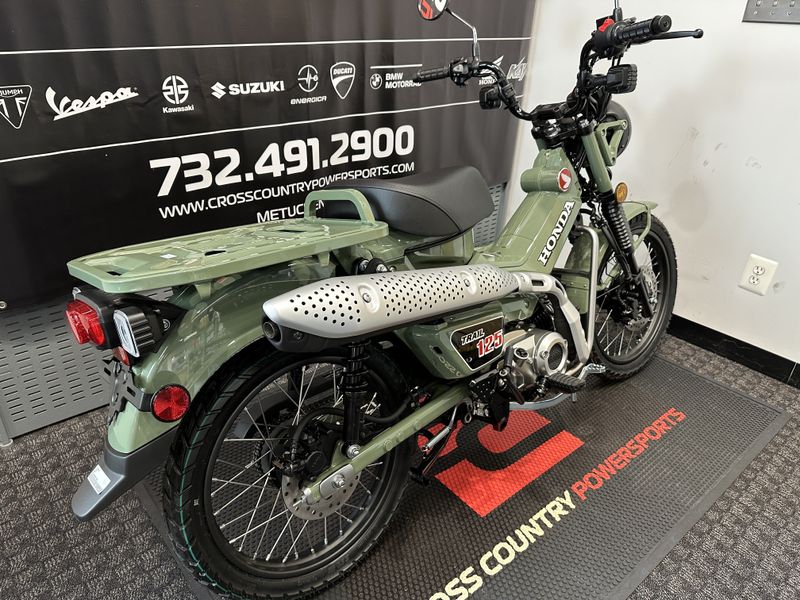 2023 Honda TRAIL125 in a PEARL ORGANIC GREEN exterior color. Cross Country Powersports 732-491-2900 crosscountrypowersports.com 