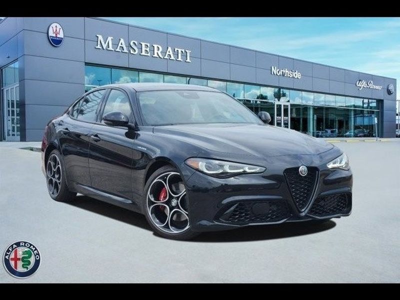 2024 Alfa Romeo Giulia Veloce in a Vulcano Black Metallic exterior color and Blackinterior. Northside Imports Houston 281-475-4549 northsideimportshouston.com 