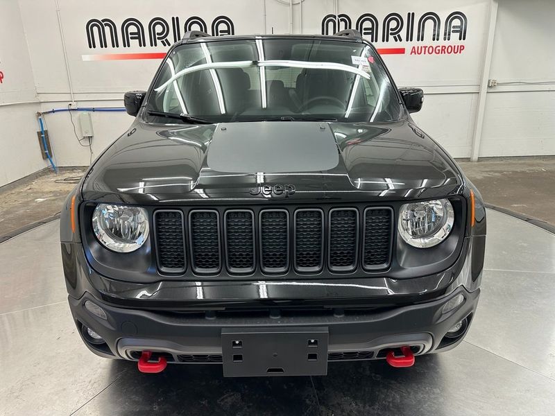 2023 Jeep Renegade Trailhawk 4x4 in a Black Clear Coat exterior color and Blackinterior. Marina Chrysler Dodge Jeep RAM (855) 616-8084 marinadodgeny.com 