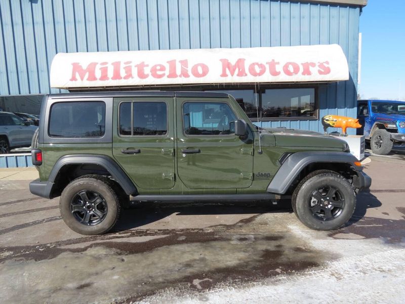 2022 Jeep Wrangler Unlimited Sport S 4x4 in a Sarge Green Clear Coat exterior color and Blackinterior. Militello Motors ​507-200-4344 militellomotors.net 