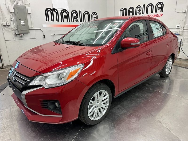 2024 Mitsubishi Mirage G4 SE in a Infrared Metallic exterior color and Blackinterior. Marina Auto Group (855) 564-8688 marinaautogroup.com 