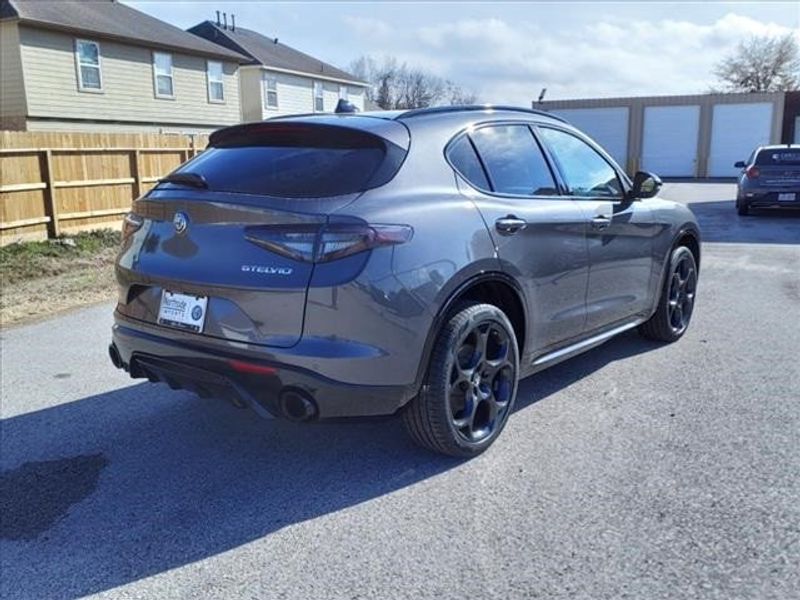 2024 Alfa Romeo Stelvio Veloce in a Vesuvio Gray Metallic exterior color and Blackinterior. Northside Imports Houston 281-475-4549 northsideimportshouston.com 