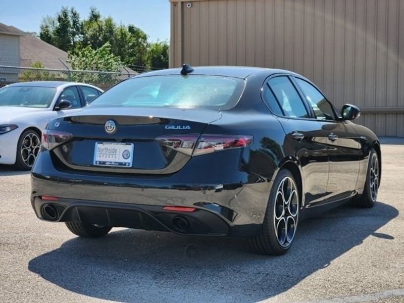 2024 Alfa Romeo Giulia Veloce in a Vulcano Black Metallic exterior color and Blackinterior. Northside Imports Houston 281-475-4549 northsideimportshouston.com 