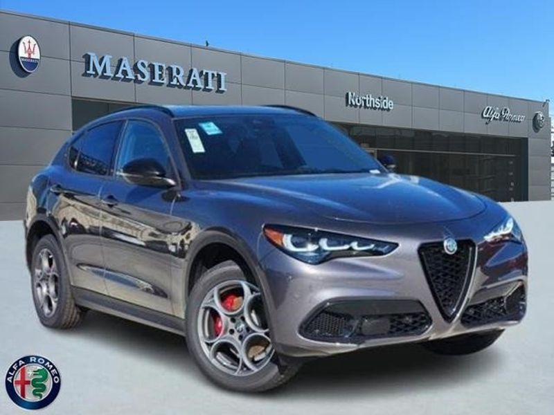 2024 Alfa Romeo Stelvio Sprint Rwd in a Vesuvio Gray Metallic exterior color and Blackinterior. Northside Alfa Romeo of Houston 281-475-4549 alfaromeousaofnorthhouston.com 