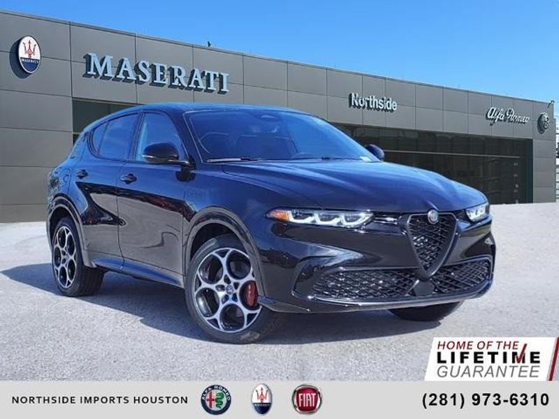 2024 Alfa Romeo Tonale Veloce in a Alfa Black exterior color and Blackinterior. Northside Imports Houston 281-475-4549 northsideimportshouston.com 