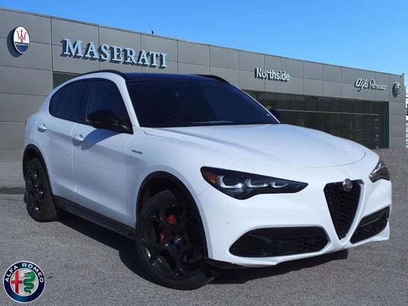 2024 Alfa Romeo Stelvio Veloce in a Alfa White exterior color and Blackinterior. Northside Imports Houston 281-475-4549 northsideimportshouston.com 