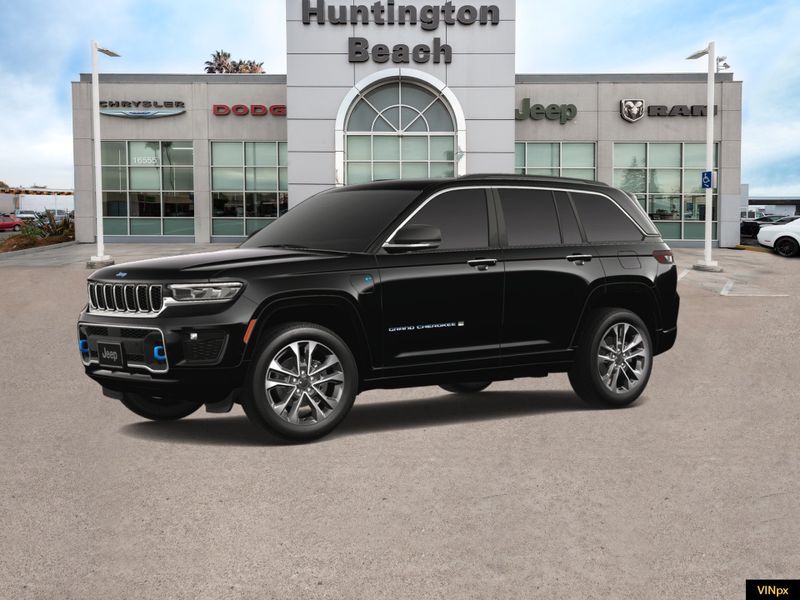 2023 Jeep Grand Cherokee 4xe Overland 4x4 in a Diamond Black Crystal Pearl Coat exterior color and Global Blackinterior. BEACH BLVD OF CARS beachblvdofcars.com 