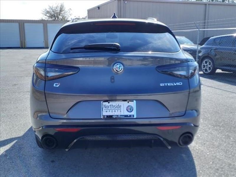 2024 Alfa Romeo Stelvio Veloce in a Vesuvio Gray Metallic exterior color and Blackinterior. Northside Imports Houston 281-475-4549 northsideimportshouston.com 