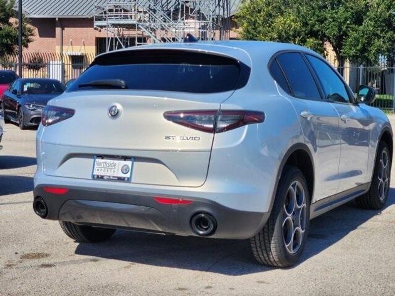 2024 Alfa Romeo Stelvio Sprint Rwd in a Moonlight Gray Metallic exterior color and Blackinterior. Northside Alfa Romeo of Houston 281-475-4549 alfaromeousaofnorthhouston.com 