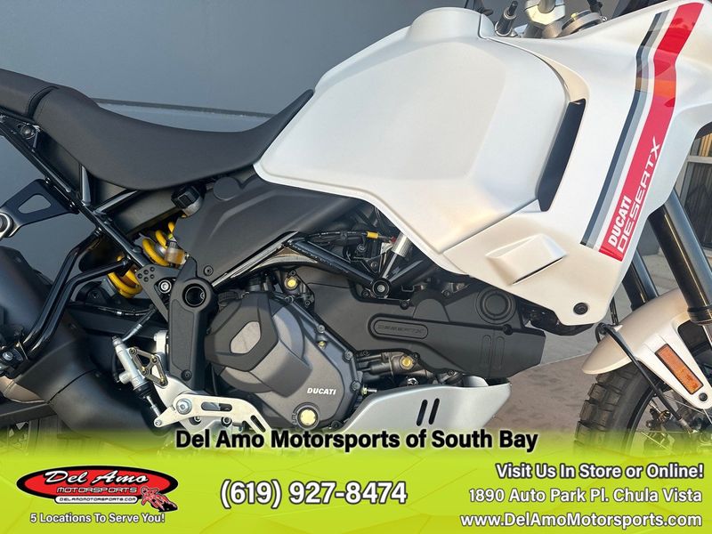 2023 Ducati Desertx  in a WHITE LIVERY exterior color. Del Amo Motorsports of South Bay (619) 547-1937 delamomotorsports.com 