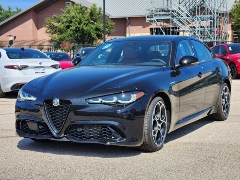 2024 Alfa Romeo Giulia Veloce in a Vulcano Black Metallic exterior color and Blackinterior. Northside Imports Houston 281-475-4549 northsideimportshouston.com 