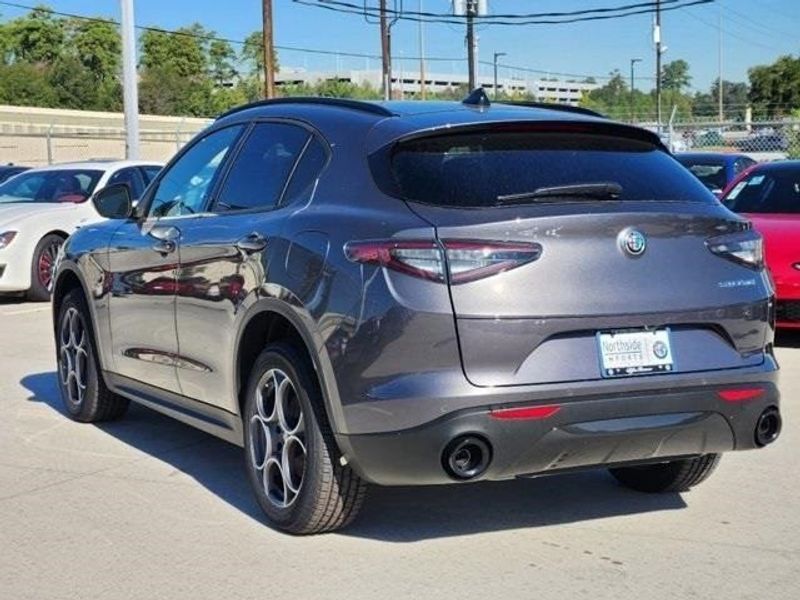 2024 Alfa Romeo Stelvio Sprint in a Vesuvio Gray Metallic exterior color and Blackinterior. Northside Imports Houston 281-475-4549 northsideimportshouston.com 