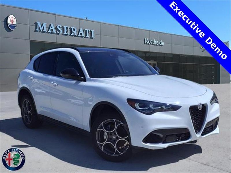 2024 Alfa Romeo Stelvio Sprint in a Alfa White exterior color and Blackinterior. Northside Imports Houston 281-475-4549 northsideimportshouston.com 